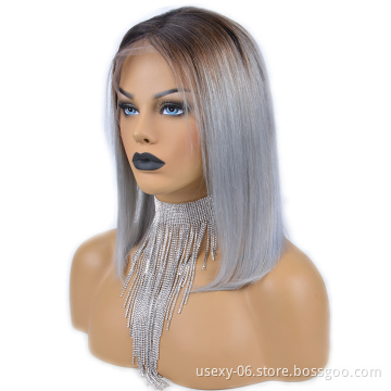 High Quality Mink Brazilian Hair Bob Wigs 1B/Grey Human Hair Lace Frontal Wig For Black Women